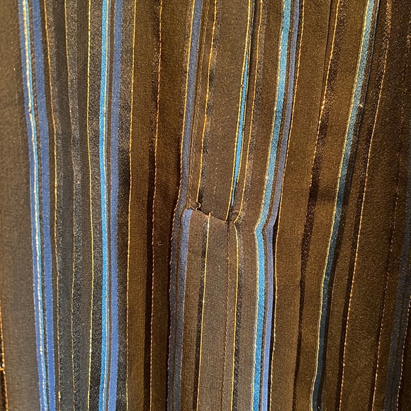 John Yang Shirt Womens 12 Blue Black Striped Long Sleeve Blouse Ruffle High Neck - Picture 4 of 12